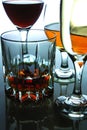 Different Alcoholic Drinks in glass and goblets Royalty Free Stock Photo