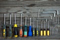 Different allen keys and screwdrivers