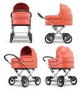Different angle baby stroller on white background. 3d r Royalty Free Stock Photo