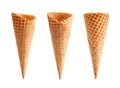 Different angle of empty waffle ice cream cone