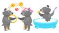 Different Animal Honey Badgers Giving A Wedding Ring, Washes In The Bath Vector Design Style