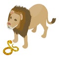 Different animal icon isometric vector. Tiger python near big adult lion icon