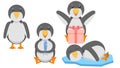 Different Animal Penguins Stand, Sleeping, Surprised By The Gift, Eating A Fish Vector Royalty Free Stock Photo