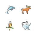 Different animal species RGB color icons set