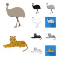 Different animals cartoon,black,flat,monochrome,outline icons in set collection for design. Bird, predator and herbivore Royalty Free Stock Photo