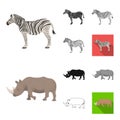 Different animals cartoon,black,flat,monochrome,outline icons in set collection for design. Bird, predator and herbivore Royalty Free Stock Photo