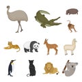 Different animals cartoon icons in set collection for design. Bird, predator and herbivore vector symbol stock web Royalty Free Stock Photo