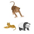 Different animals cartoon icons in set collection for design. Bird, predator and herbivore vector symbol stock web