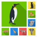 Different animals flat icons in set collection for design. Bird, predator and herbivore vector symbol stock web Royalty Free Stock Photo