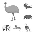 Different animals monochrome icons in set collection for design. Bird, predator and herbivore vector symbol stock web Royalty Free Stock Photo