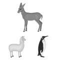 Different animals monochrome icons in set collection for design. Bird, predator and herbivore vector symbol stock web Royalty Free Stock Photo