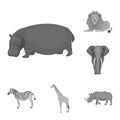 Different animals monochrome icons in set collection for design. Bird, predator and herbivore vector symbol stock web Royalty Free Stock Photo