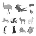 Different animals monochrome icons in set collection for design. Bird, predator and herbivore vector symbol stock web Royalty Free Stock Photo