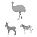 Different animals monochrome icons in set collection for design. Bird, predator and herbivore vector symbol stock web Royalty Free Stock Photo