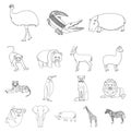 Different animals outline icons in set collection for design. Bird, predator and herbivore vector symbol stock web