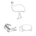 Different animals outline icons in set collection for design. Bird, predator and herbivore vector symbol stock web Royalty Free Stock Photo