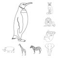 Different animals outline icons in set collection for design. Bird, predator and herbivore vector symbol stock web Royalty Free Stock Photo