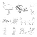 Different animals outline icons in set collection for design. Bird, predator and herbivore vector symbol stock web Royalty Free Stock Photo