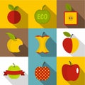 Different apple logo icons set, flat style Royalty Free Stock Photo