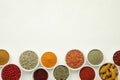 Different aromatic spices and herbs on white background, flat lay Royalty Free Stock Photo