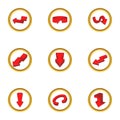 Different arrow icons set, cartoon style