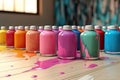 artist watercolor paint cans for painting, ai generated.