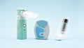 Different asthma inhalers. Aerosol for inhalation, treatment of bronchial asthma, COPD.