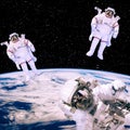 Different astronauts in space. Space walk. The elements of this image furnished by NASA