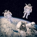 Different astronauts in space. Space walk. The elements of this