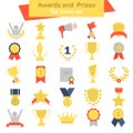 Different awards and prizes color flat icons set