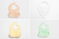Different baby bibs on light background, top view. Collage Royalty Free Stock Photo