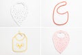 Different baby bibs on light background, top view. Collage Royalty Free Stock Photo