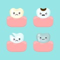 Different bad teeth - dirty, caries, broken, dead, dental stomatology vector concept