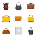 Different bagage icon set, flat style