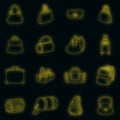 Different bagage icons set vector neon