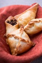 Different baked pirogi or samosa