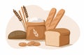 Different bakery products on white background