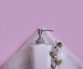 Different bathroom accessories health tow elegance   moisturizing wellness decorative decorative cosmetics on a colored background Royalty Free Stock Photo