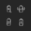 Different battery modes chalk white icons set on black background