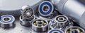 Different bearings on a metal background. Part of mechanism Royalty Free Stock Photo