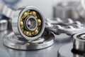 different bearings on a metal background. Part of mechanism Royalty Free Stock Photo