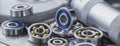 different bearings on a metal background. Part of mechanism Royalty Free Stock Photo