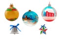 Different beautiful toys for christmas tree on isolated background close up Royalty Free Stock Photo
