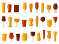 Different beer glasses, mug and pint cup with foamy alcohol craft drink lager or ale isolated set Royalty Free Stock Photo