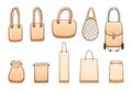 Different beige bags big set isolated illustration on white background