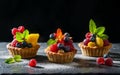 Different berry tarts on light table. Delicious pastries. Royalty Free Stock Photo