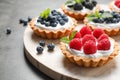 Different berry tarts on light table