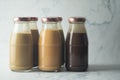 Different beverage coffee, cocoa, chocolate and Thai milk tea bottle Royalty Free Stock Photo
