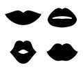 Different black women lips icons set isolated on white background. Silhouettes kiss Vector illustration Royalty Free Stock Photo