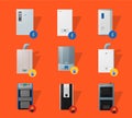 Different boilers flat icons